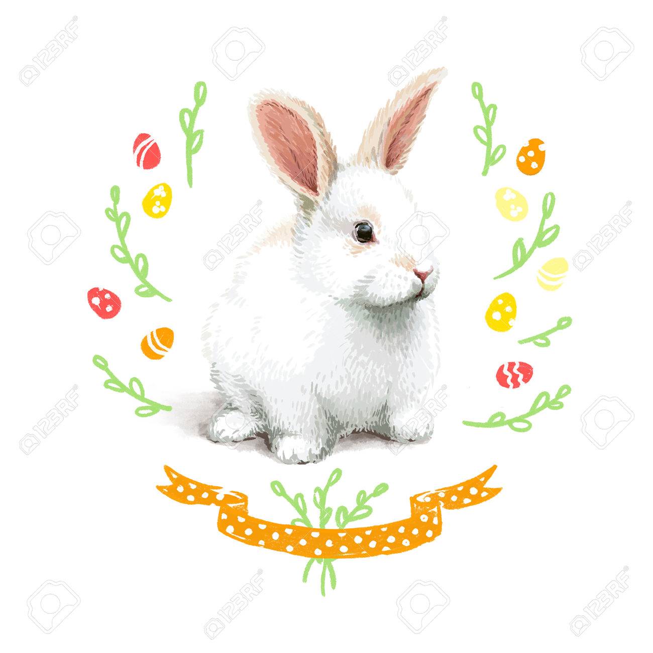 イースター現実的な小さいかわいい白いウサギ イラスト の写真素材 画像素材 Image 4716