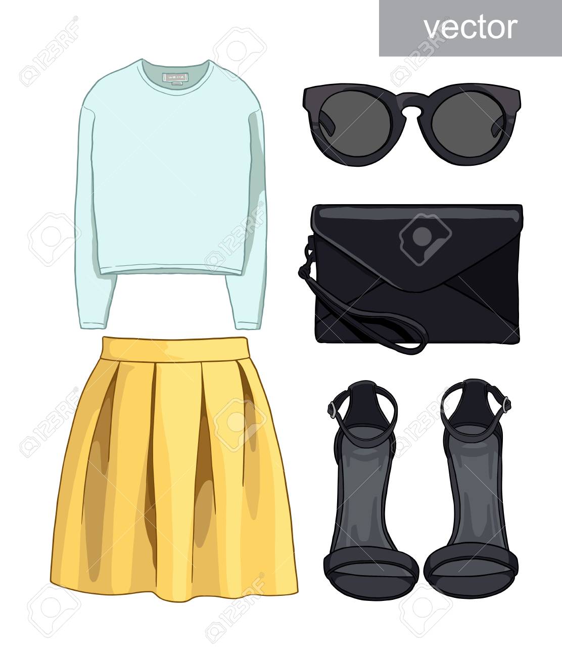 秋 冬の季節の衣装の女性ファッションセット イラストはスタイリッシュでトレンディな服 のイラスト素材 ベクタ Image