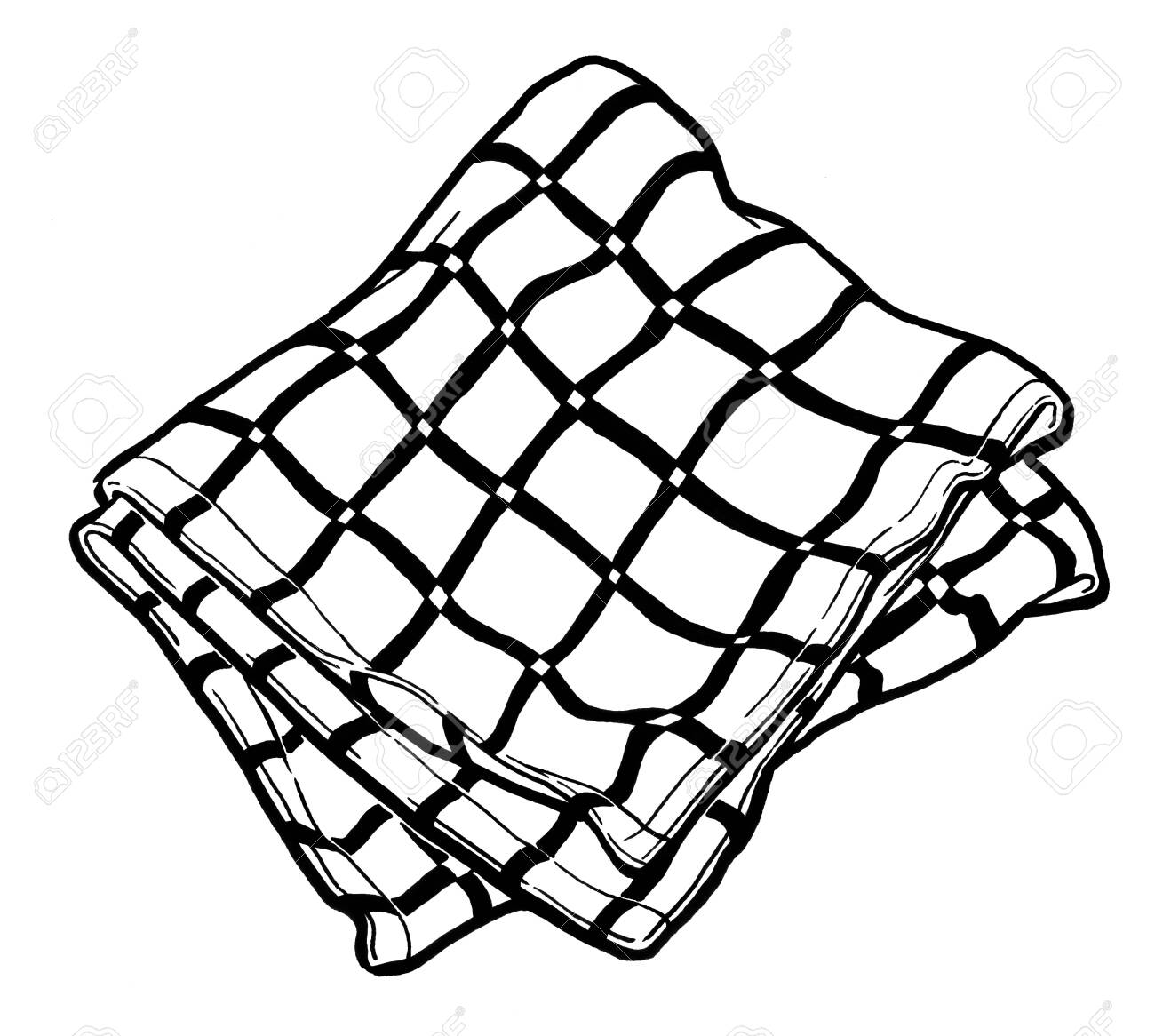 Striped Kitchen Towel Black And White Hand Drawing Object