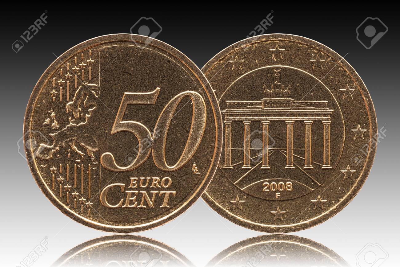 German 50 Euro Cent Germany Coin, Front Side 50 And Europe, Backside  Brandenburg Gate, Brass, Background Gradient Stock Photo, Picture and  Royalty Free Image. Image 120358163.