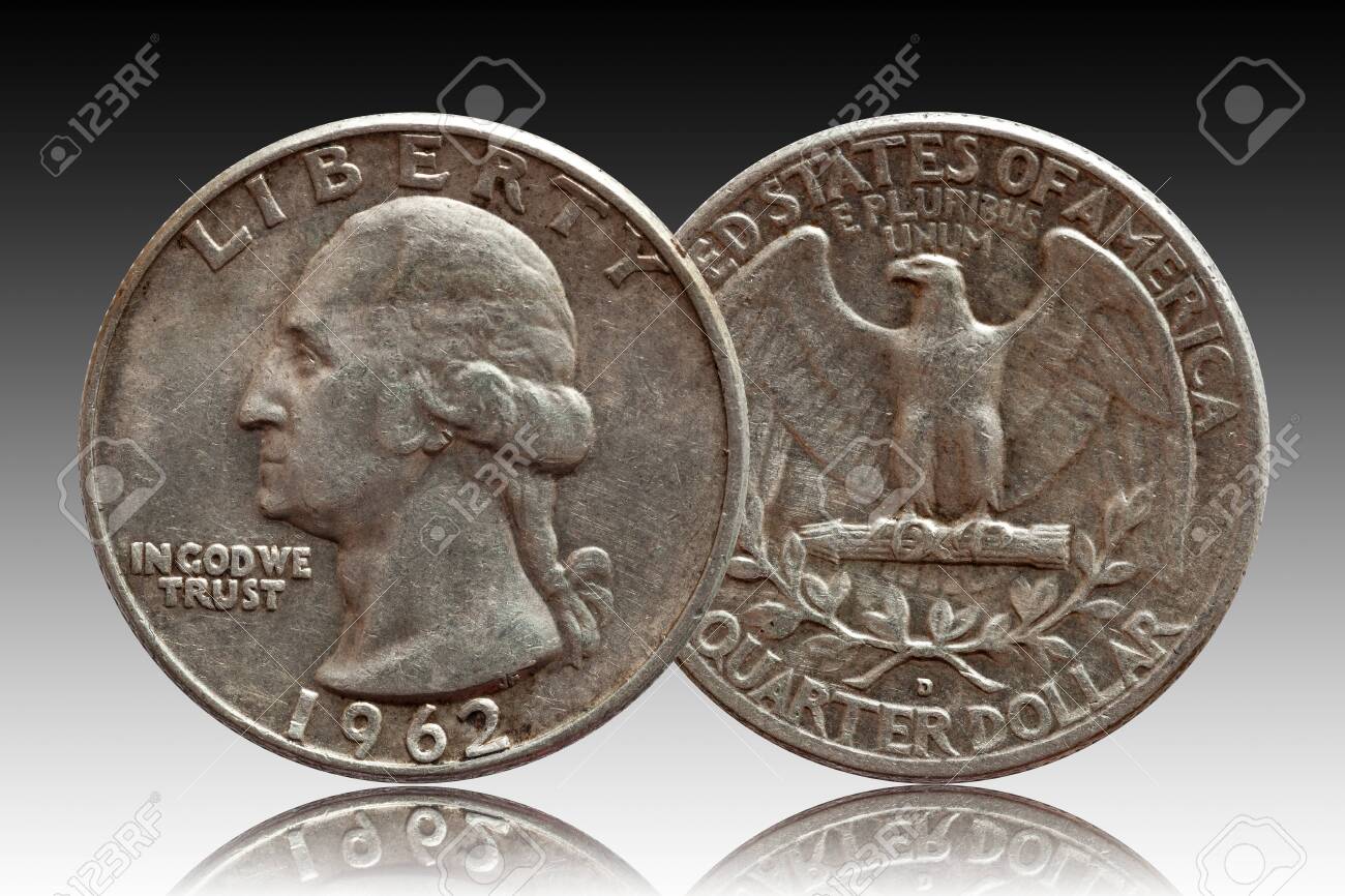 미국 돈 분기 달러 동전 은색, 그라데이션 배경 로열티 무료 사진, 그림, 이미지 그리고 스톡포토그래피. Image 121317002