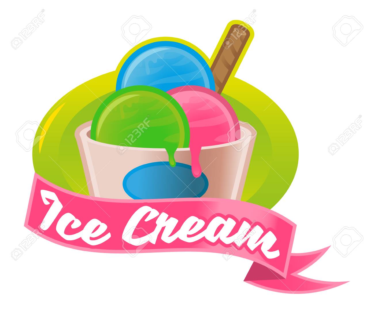 Cute Vintage Logo Tasty Sweet Ice Cream Ball With Different Color Royalty Free Cliparts Vectors And Stock Illustration Image 127525442