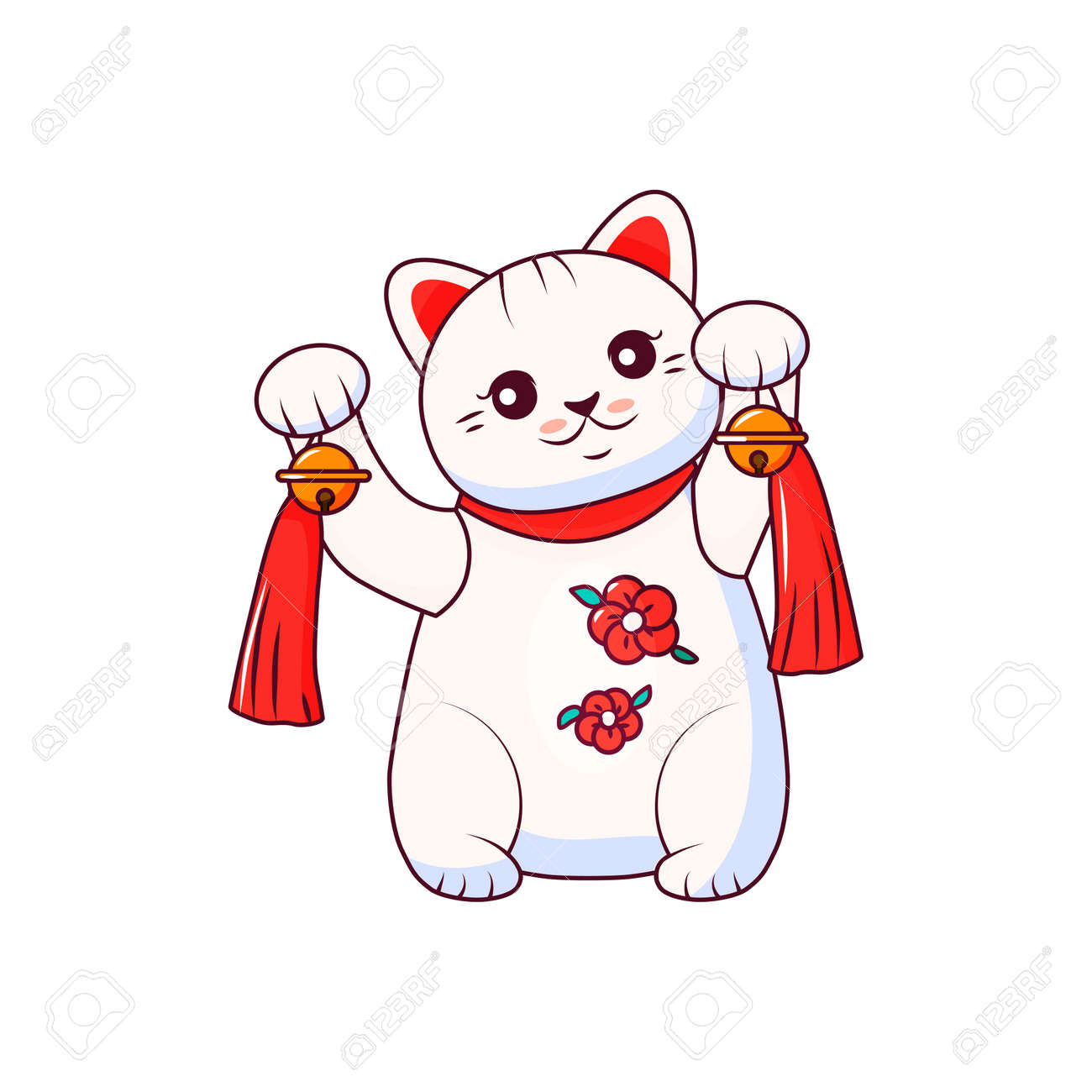 Funny lucky cat icon flat japan fortune Royalty Free Vector