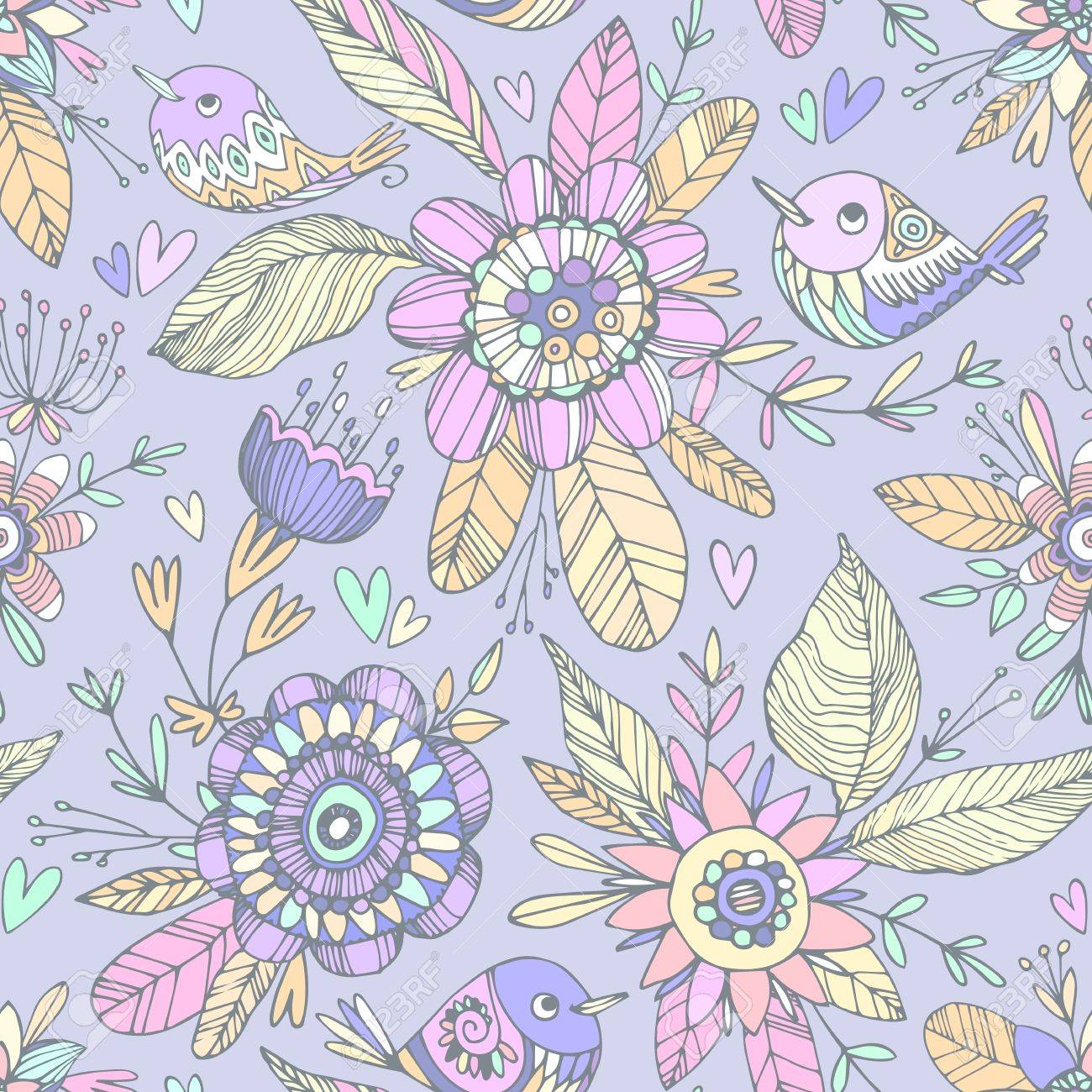Seamless Pattern With Birds And Flowers In A Cartoon Style Can Royalty Free Cliparts Vectors And Stock Illustration Image 38862672
