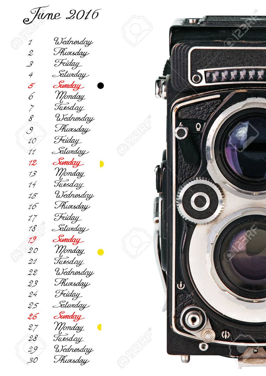 16 カレンダー 6 月の古いカメラと手書き英文 の写真素材 画像素材 Image 4348