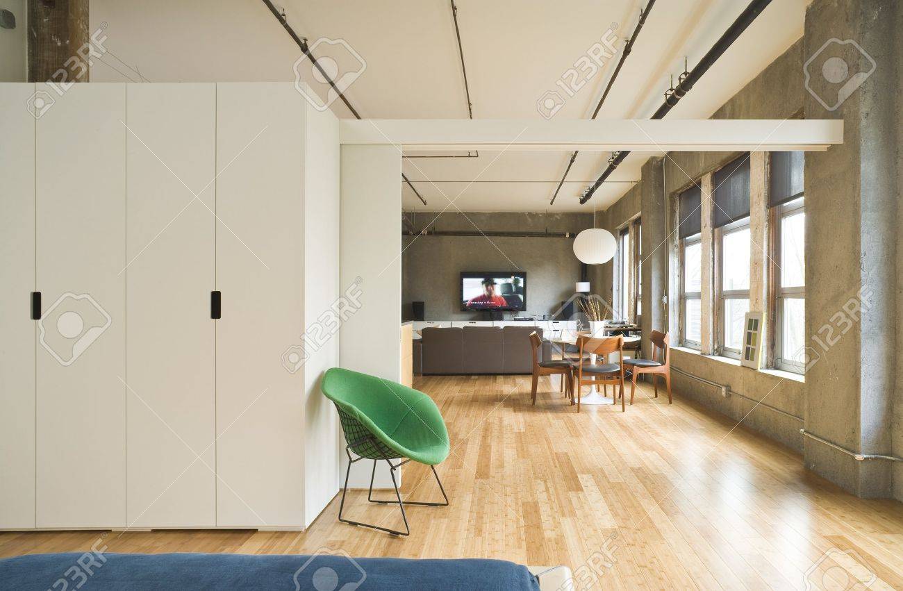 Modern Style Bedroom Interior With An Opened Room Divider Showing - Modern Style Bedroom Interior With An Opened Room Divider Showing The Restof The Loft modern style bedroom interior with an opened room divider showing - modern style bedroom interior with an opened room divider showing the restof the loft