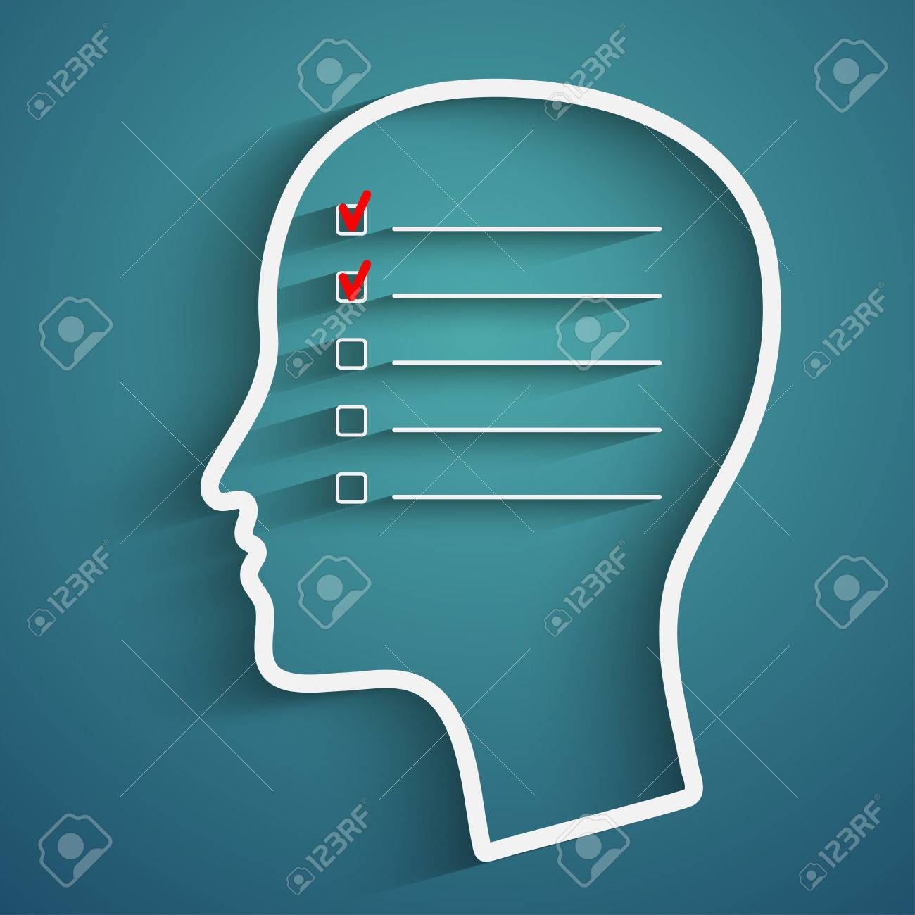 人間の記憶の頭とチェック ボックスを持つ創造的な概念 のイラスト素材 ベクタ Image