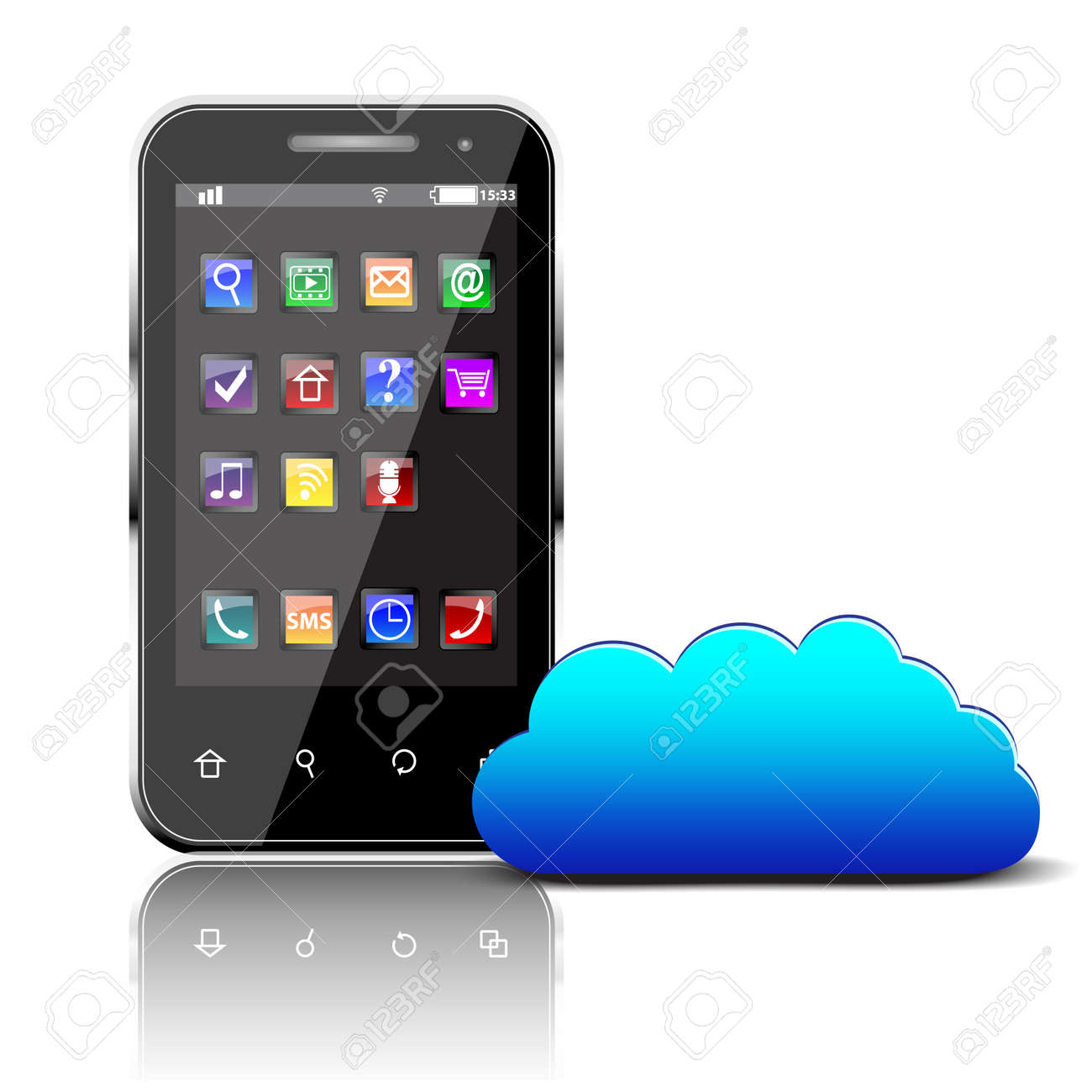 Smartphone with colorful apps and cloud computing symbol isolated - 166515028 Smartphone with colorful apps and cloud computing symbol isolated - 166515028