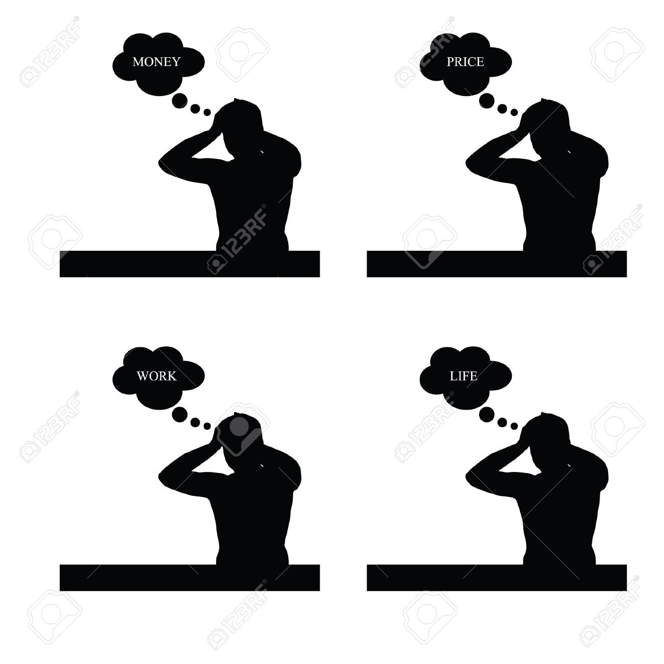 問題お金黒のベクトル シルエットを持つ男のイラスト素材 ベクタ Image