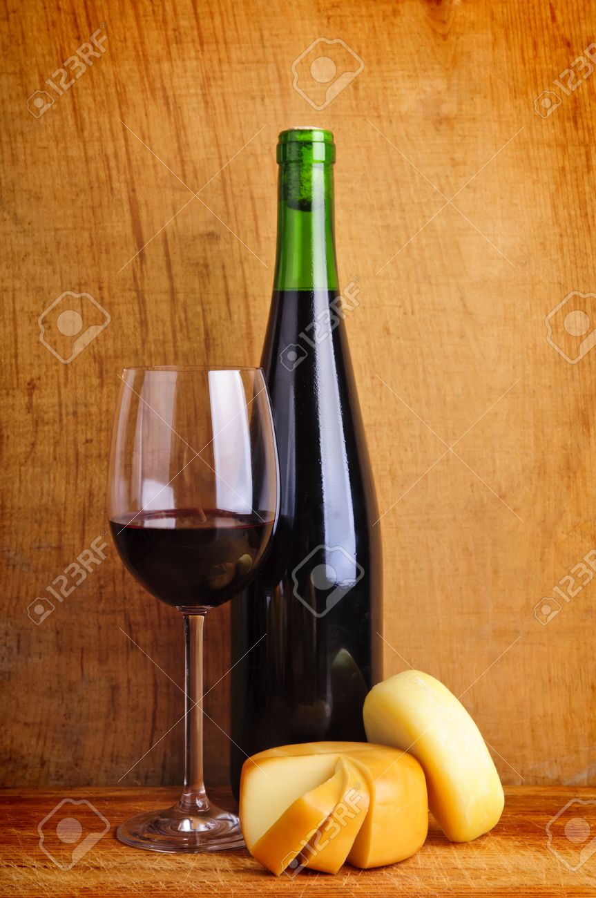 Still Life Composition With Glass And Bottle Of Red Wine And