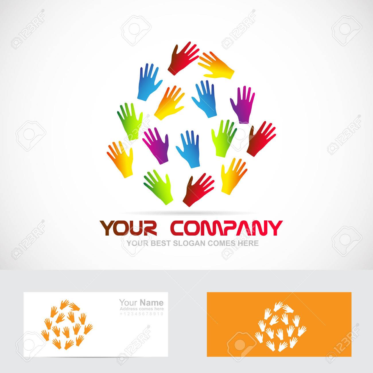 vector company logo icon element template of colors human hands