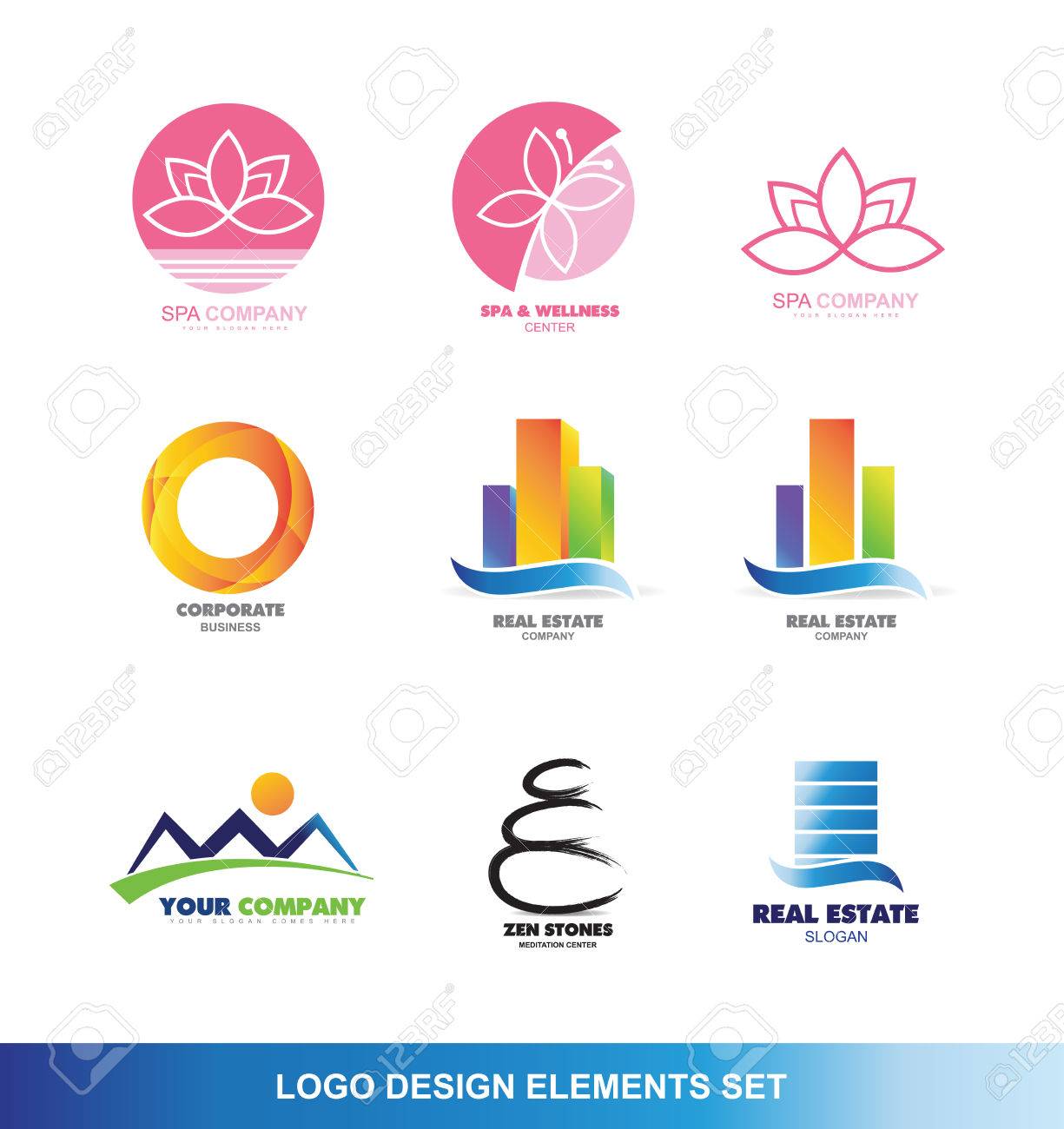 Logo élément Icône Modèle Spa Fleur De Lotus Papillon Beauté Cercle Corporate Immeuble Immobilier Gratte Ciel Station De Montagne Zen Tourisme En