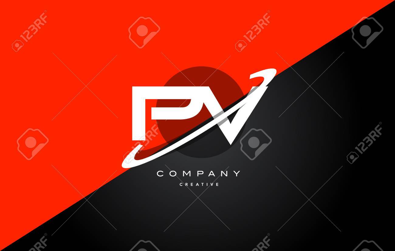 太陽光発電 P V 赤黒白い技術スウッシュ アルファベット会社文字ロゴ デザイン ベクトル アイコン テンプレートのイラスト素材 ベクタ Image