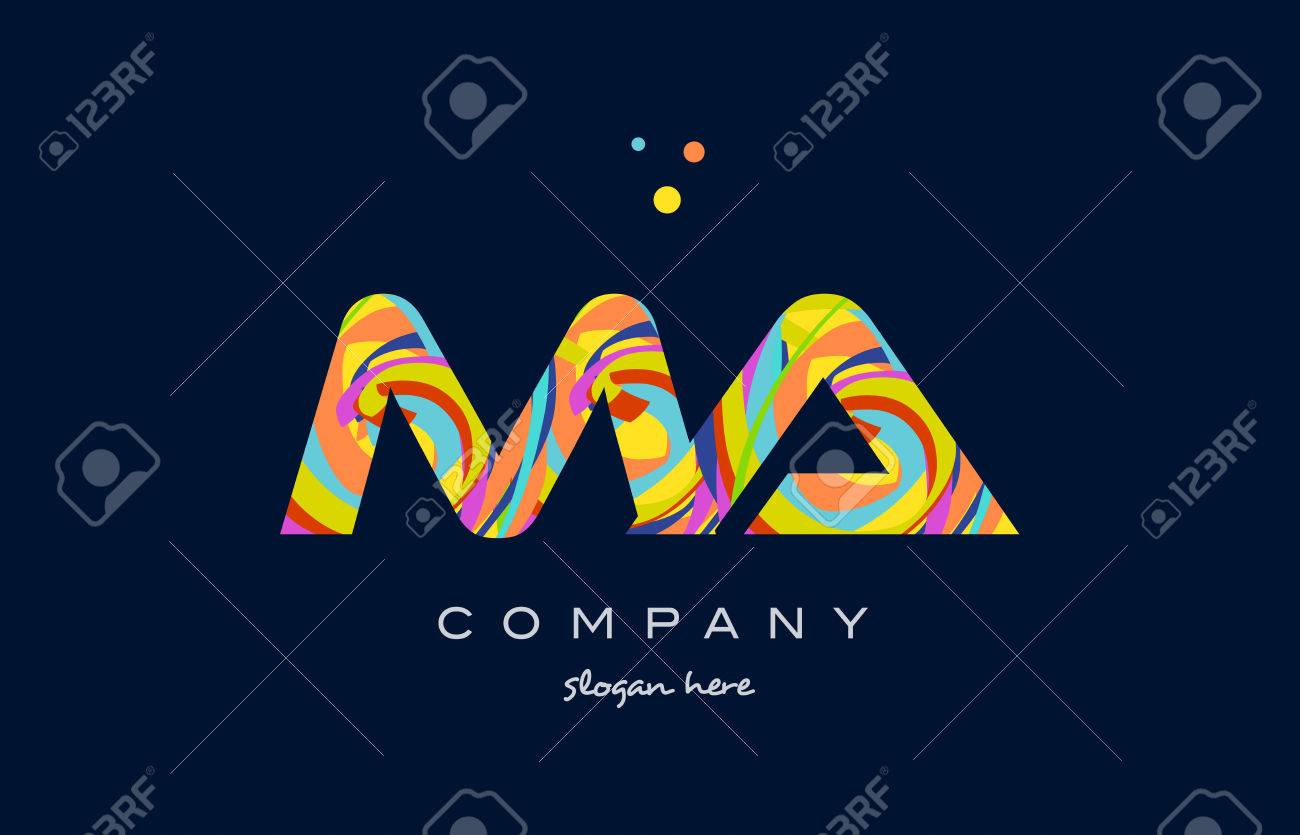 Ma M アルファベット文字ロゴ色カラフルなレインボー アクリル フォント創造的なテキスト ドット会社ベクトル アイコン デザイン テンプレート の イラスト素材 ベクタ Image