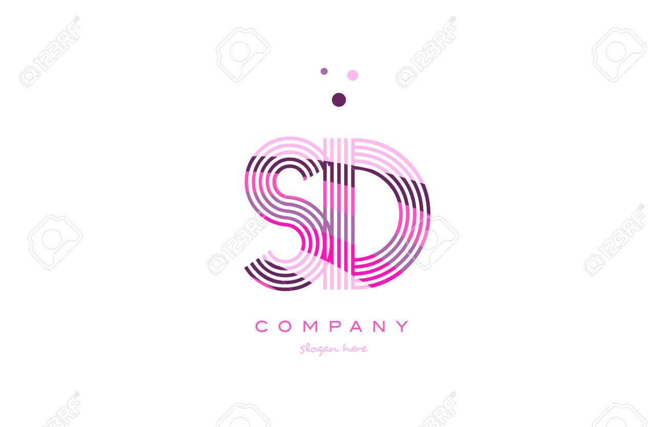 Sd S D のアルファベット文字ロゴ ピンク パープル ライン フォント創造的なテキスト ドット会社ベクトル アイコン デザイン テンプレートの イラスト素材 ベクタ Image