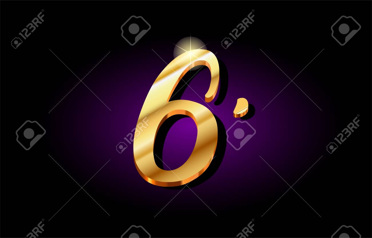 バナーパンフレットデザインに適した金金色の3dメタル美しいタイポグラフィで6つの数字の数字のロゴ のイラスト素材 ベクタ Image