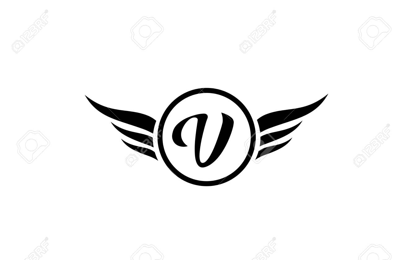Black And White V Wing Wings Alphabet Letter Logo Icon With Circle Royalty Free Cliparts Vectors And Stock Illustration Image 140881926