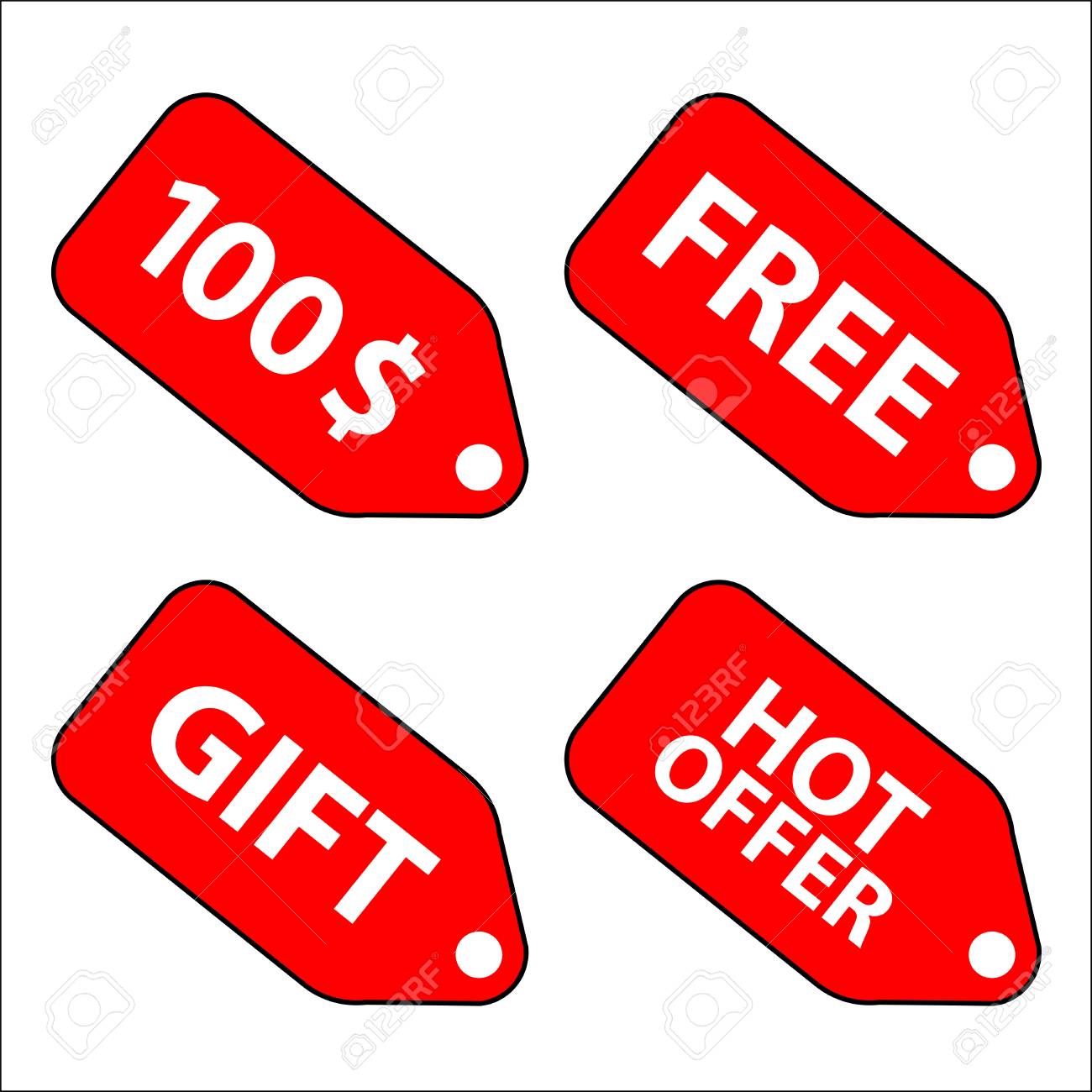 빨간색 가격 광고 캠페인 태그, 100 달러, 100 달러, 100 달러, 무료, 선물, 뜨거운 제공, 고립 된 개체, 흰색 배경  로열티 무료 사진, 그림, 이미지 그리고 스톡포토그래피. Image 93217986