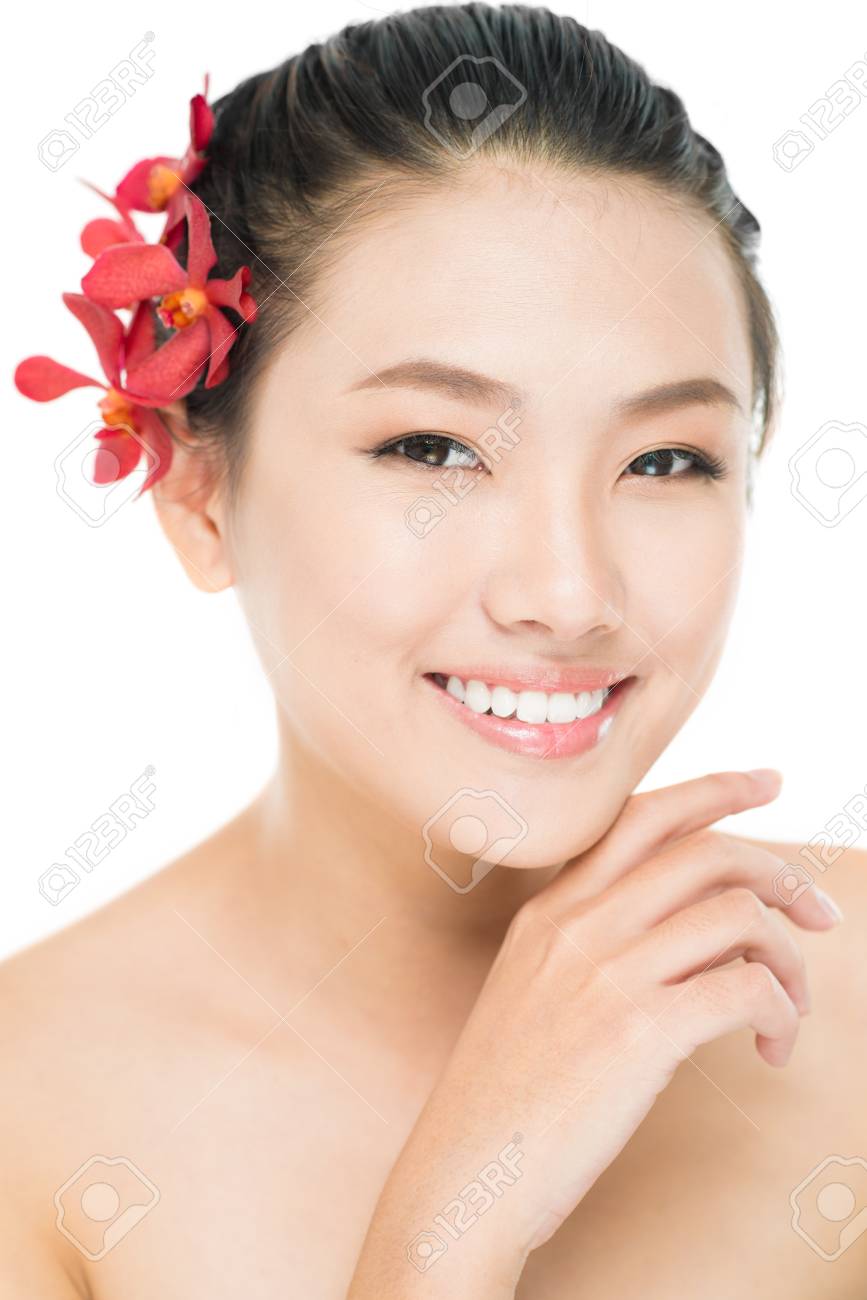 vertical portrait of a cute girl with fair complexion posing stock