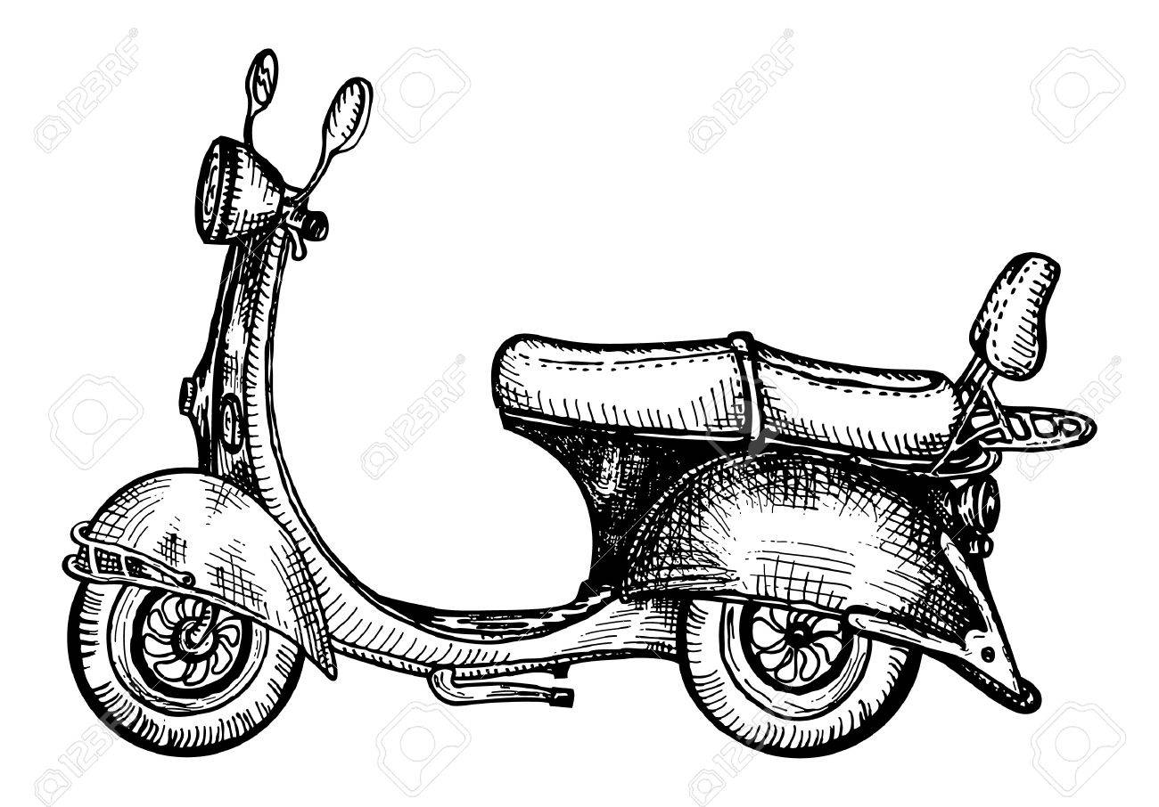 Retro Scooter Drawing In Engraving Style Stock Vector Retro Scooter Drawing In Engraving Style Stock Vector