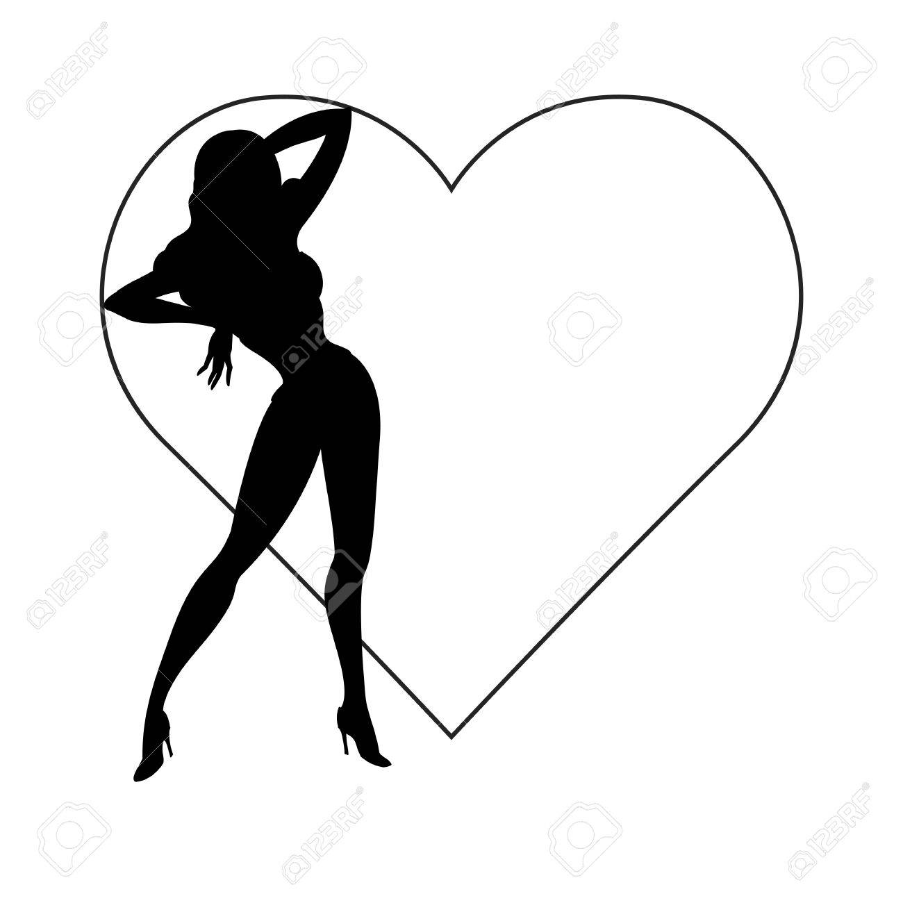 ハート形フレーム 白 バレンタイン テーマ イラストで隔離で踊るセクシーなピンナップ ガールのベクトル シルエットのイラスト素材 ベクタ Image 36002433