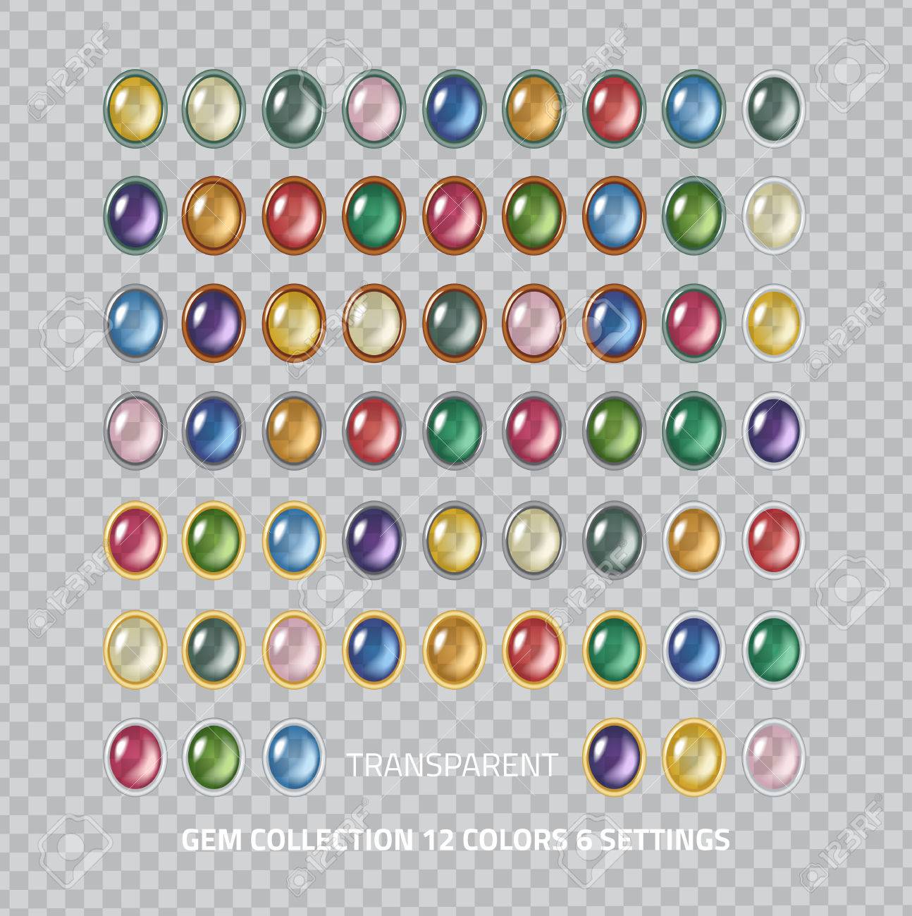 60 の透明な宝石とガラス ボタン さまざまな色や設定コレクションの設定クリア研磨宝石アイコンのコレクション のイラスト素材 ベクタ Image