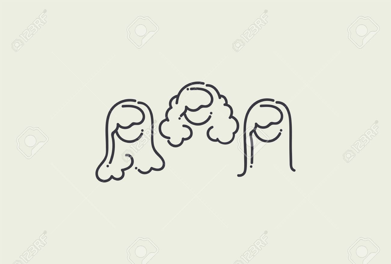 Collection Of Vector Linear Woman Portraits Heads For Avatars