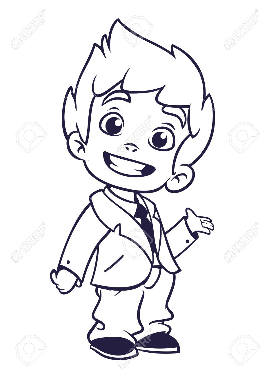 vector illustration of small boy in man s clothes outlines cartoon