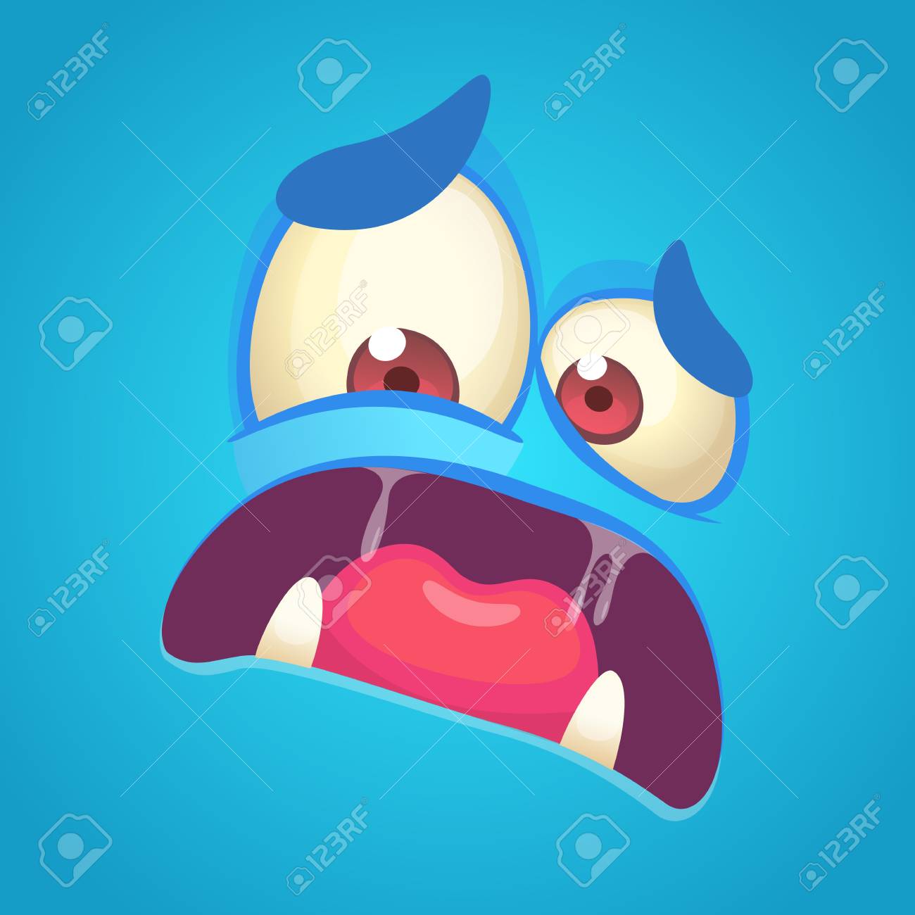 漫画怒っているモンスターの顔 ベクトルブルーモンスター怖いアバター のイラスト素材 ベクタ Image