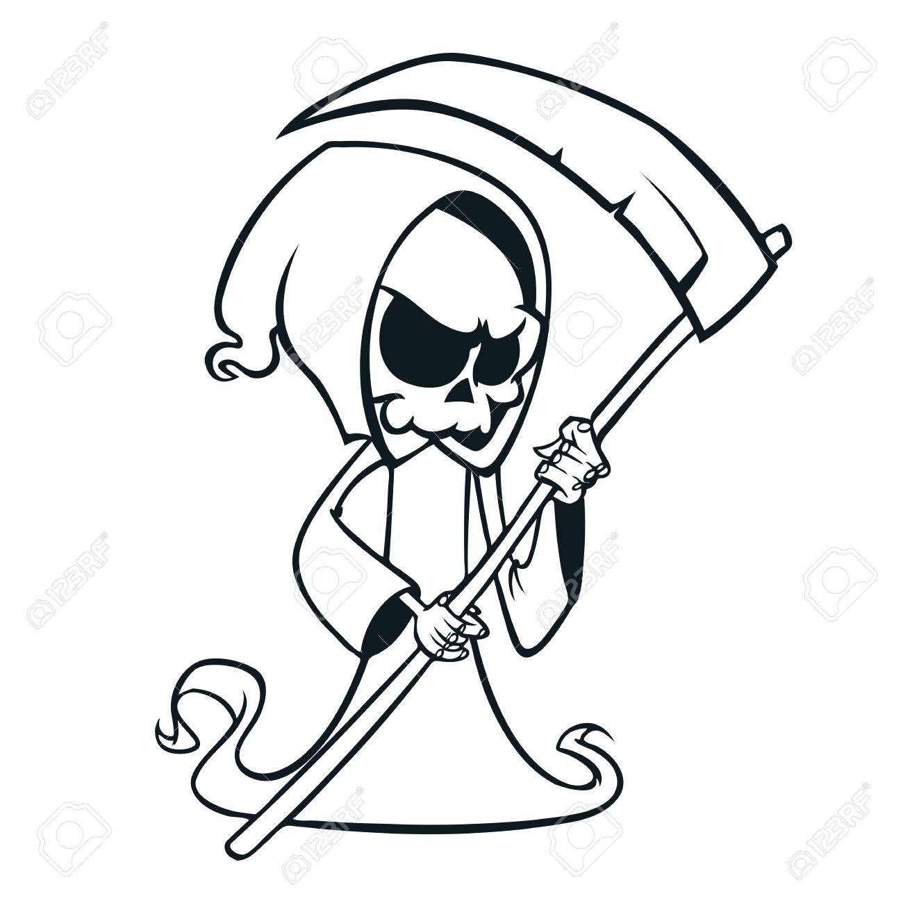 かわいい漫画死神鎌白で隔離で のイラスト素材 ベクタ Image