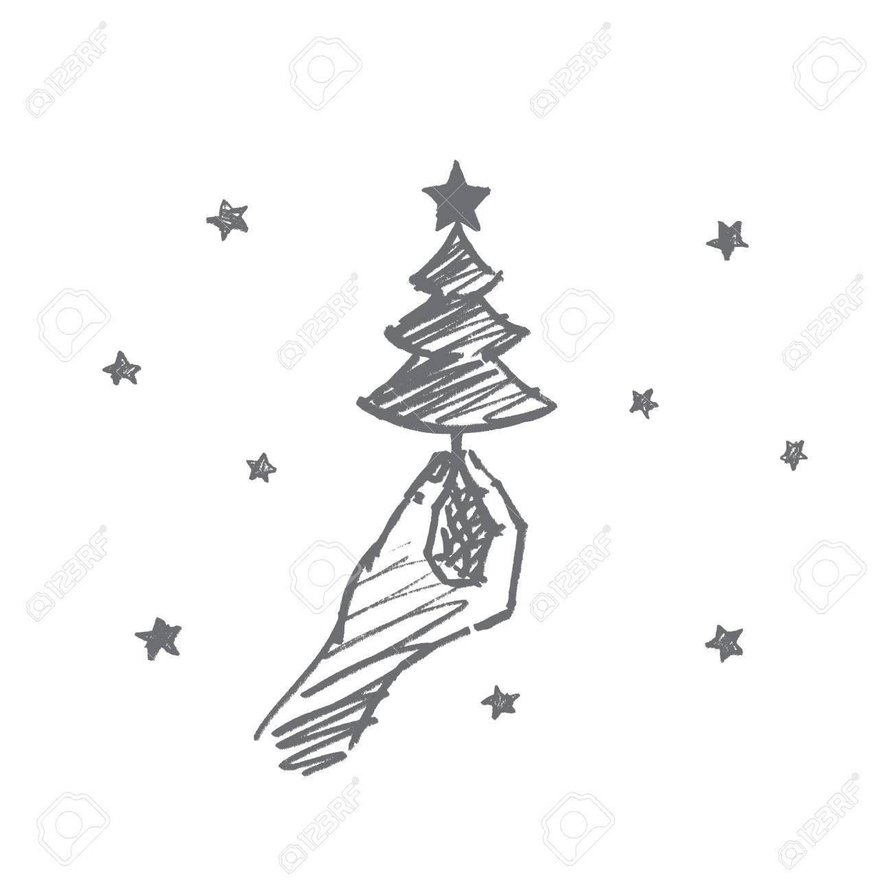 Vector Hand Drawn Christmas Concept Sketch Human Hand Holding
