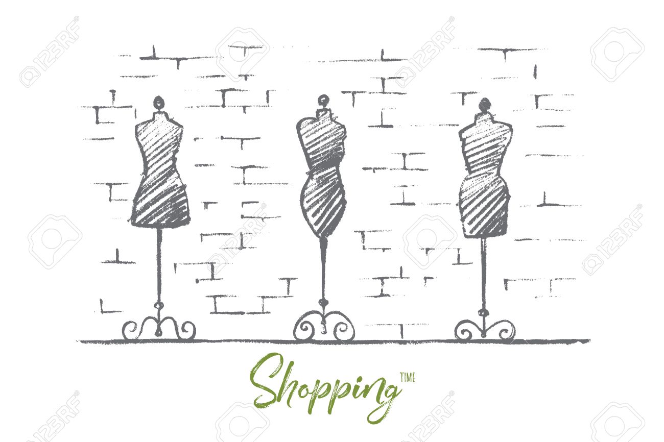 vector hand drawn shopping time concept sketch female body vintage