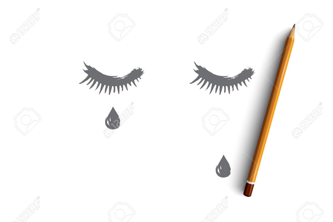 Sadness Concept. Hand Drawn Closed Eyes With A Teardrop On Face. Tear Runs  Down On Cheek Isolated Vector Illustration. Royalty Free SVG, Cliparts,  Vectors, and Stock Illustration. Image 99915786., image size:1300x866