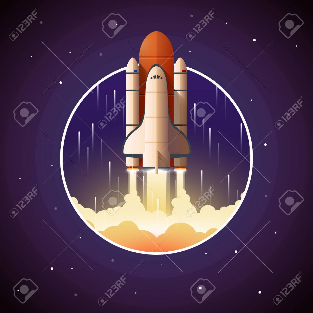 スペースシャトルの打ち上げ 宇宙船と宇宙背景ベクトル イラスト のイラスト素材 ベクタ Image