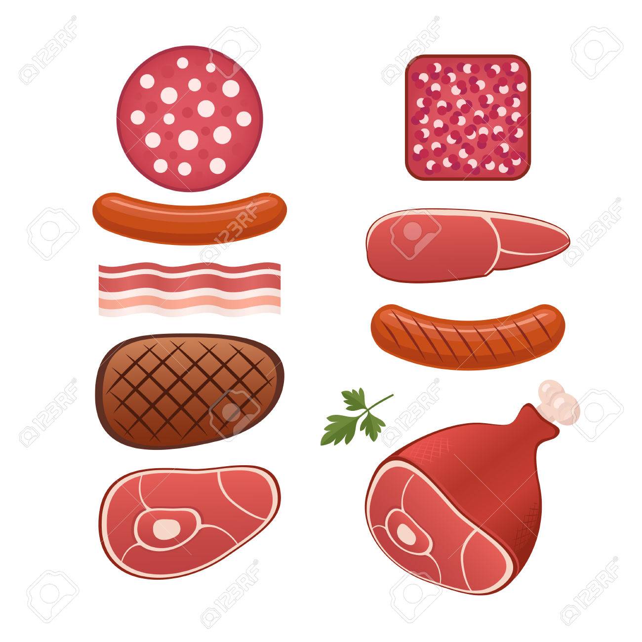 Different Kinds Of Meat Sausages Bacon And Tasty Ham Royalty Free Cliparts Vectors And Stock Illustration Image 31826778