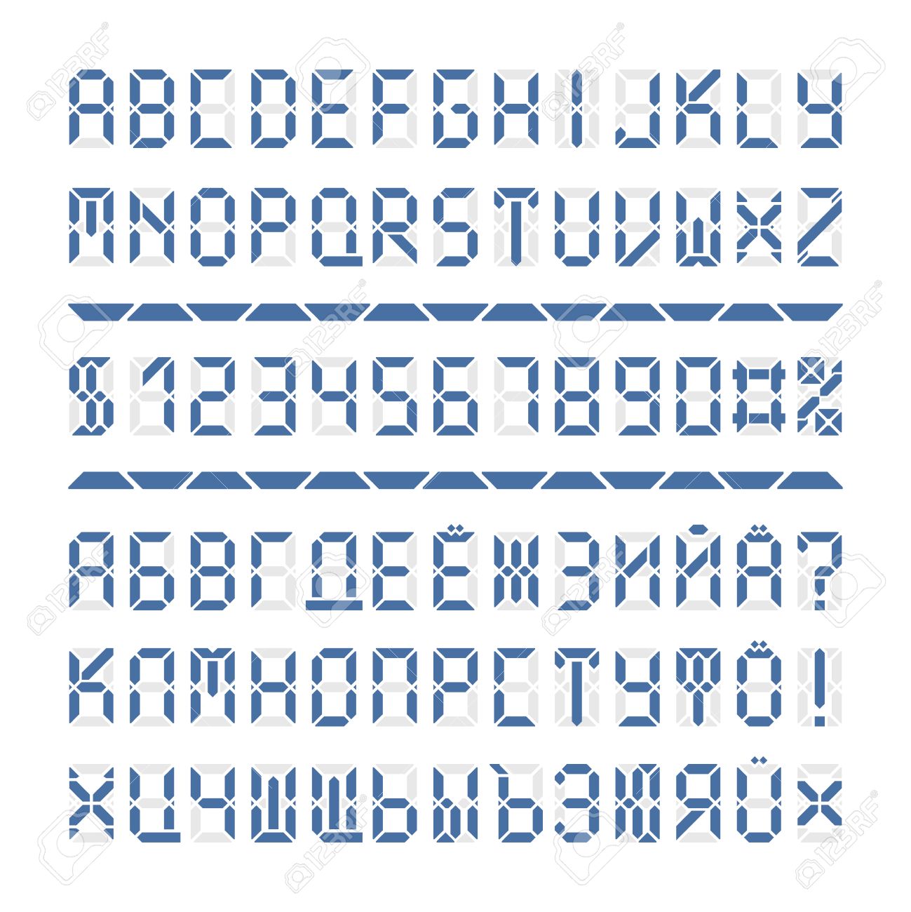 デジタル フォントの文字と数字 白地に青のアルファベット キリル文字が含まれています のイラスト素材 ベクタ Image デジタル フォントの文字と数字 白地に青のアルファベット キリル文字が含まれています のイラスト素材 ベクタ Image