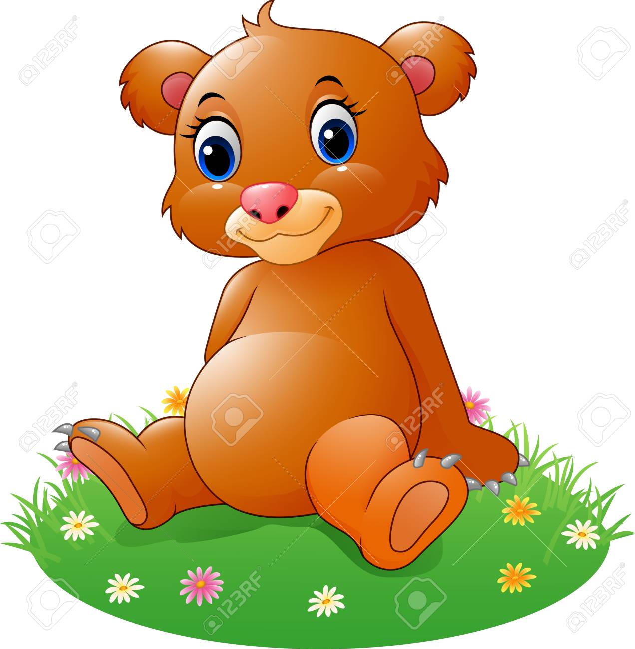 Vector Illustration De Bande Dessinee Bebe Ours Brun Assis Clip Art Libres De Droits Vecteurs Et Illustration Image