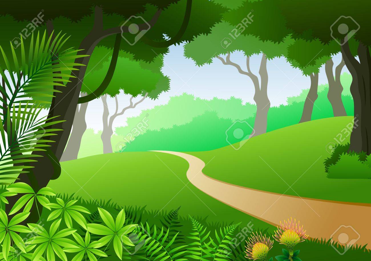 Ilustración De La Tarjeta Con Fondo De Bosque Tropical Ilustraciones Svg,  Vectoriales, Clip Art Vectorizado Libre De Derechos. Image 66652739.