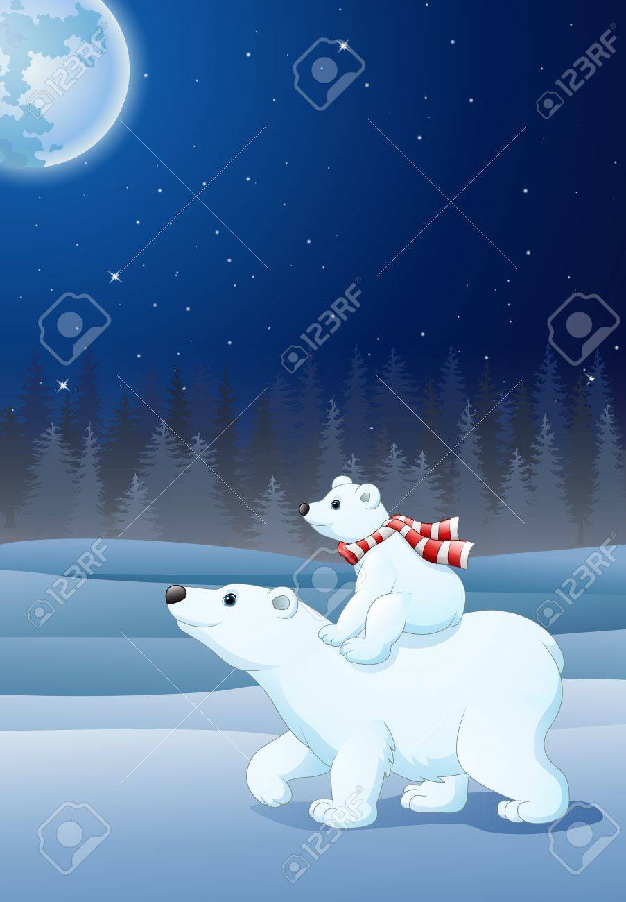 Illustration De Cartoon Bebe Ours Polaire Sur Le Dos De Sa Mere Clip Art Libres De Droits Vecteurs Et Illustration Image