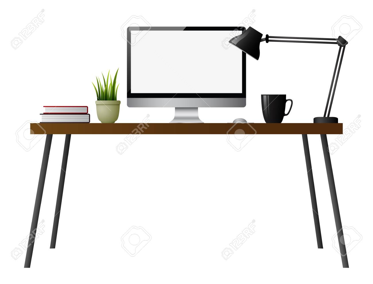 Computer Desk On A White Background Lizenzfrei Nutzbare - Computer Desk On A White Background Lizenzfrei Nutzbare