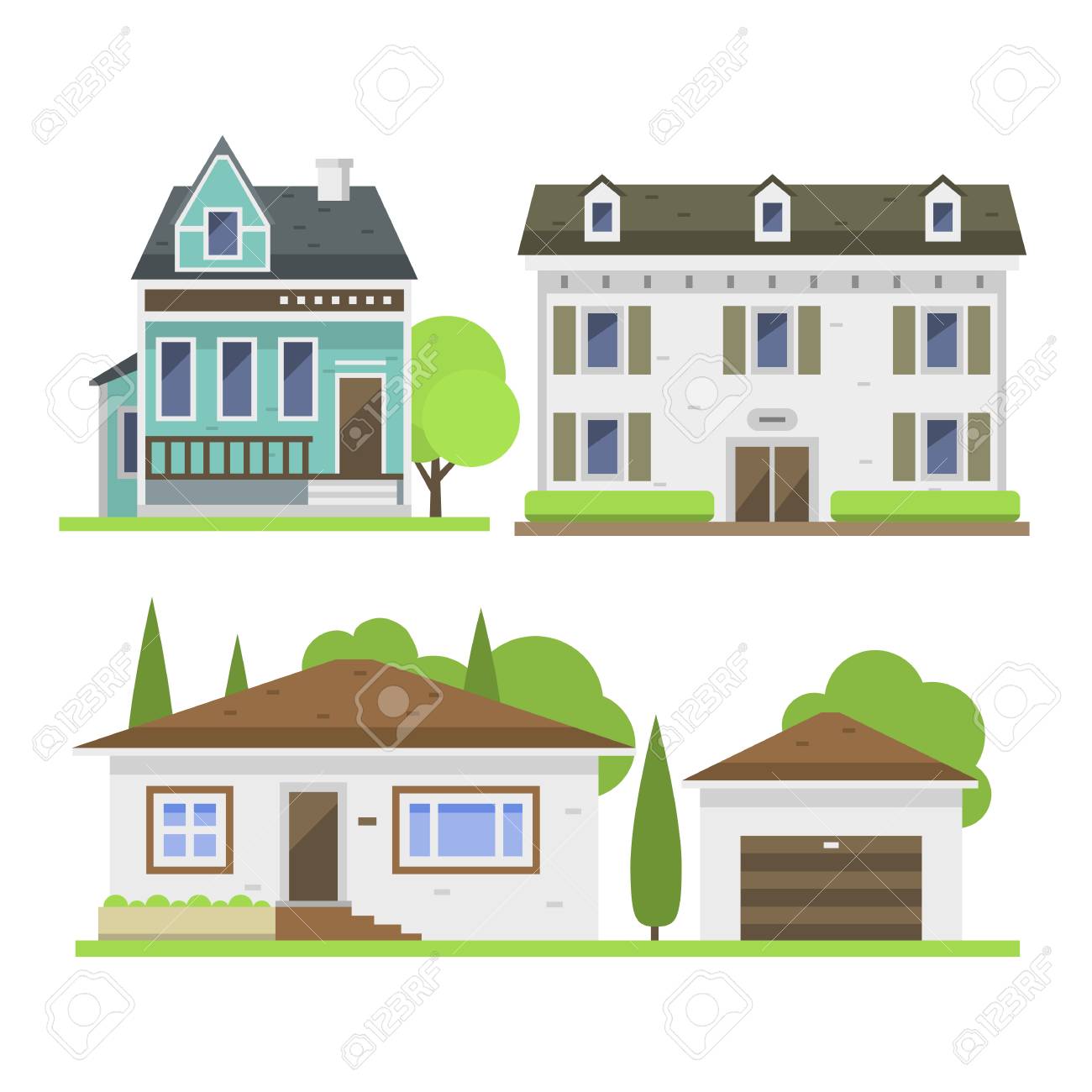 Cute Colorful Flat Style House Village Symbol Real Estate Cottage ...