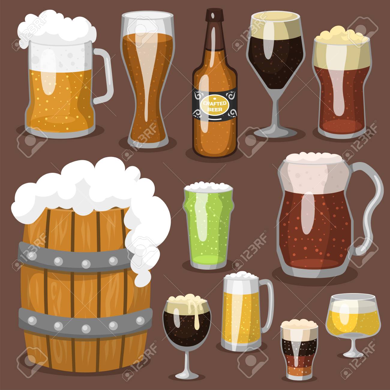 アルコール ビール イラスト リフレッシュメントやパーティーで暗い飲料マグカップ冷ややかな工芸品を飲みます のイラスト素材 ベクタ Image