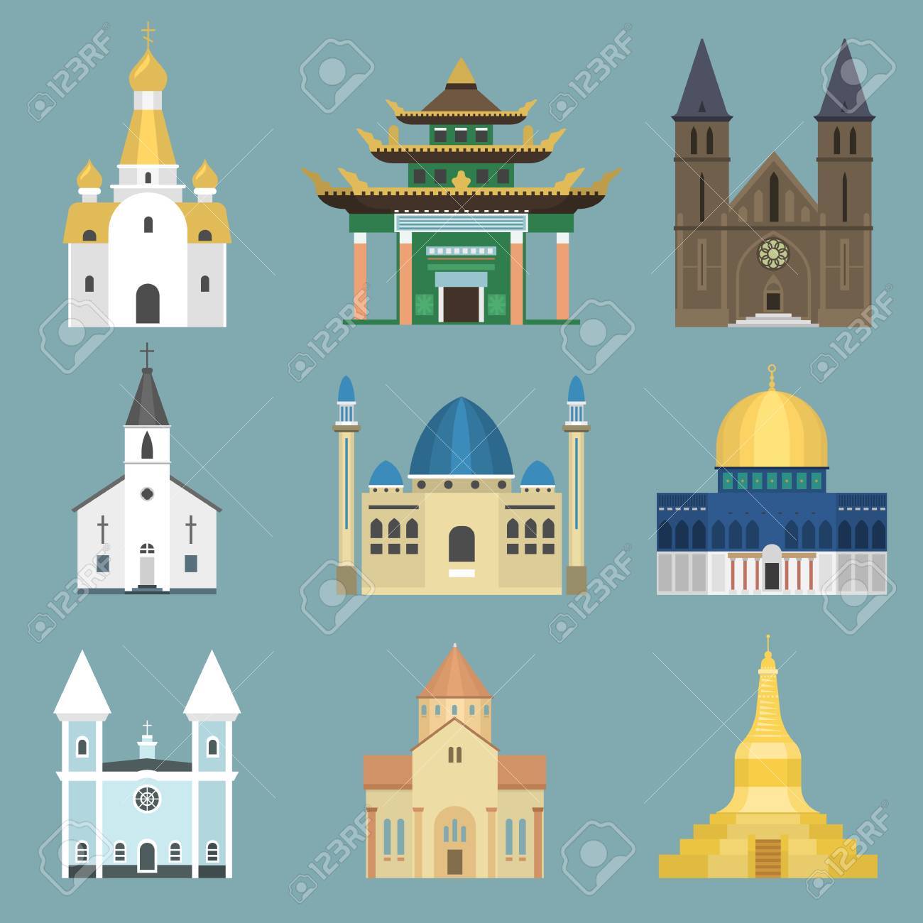 大聖堂教会インフォ グラフィック伝統寺院ランドマーク観光ベクトル図を構築します 世界の宗教の歴史歴史的な有名なキリスト教の記念碑 のイラスト素材 ベクタ Image