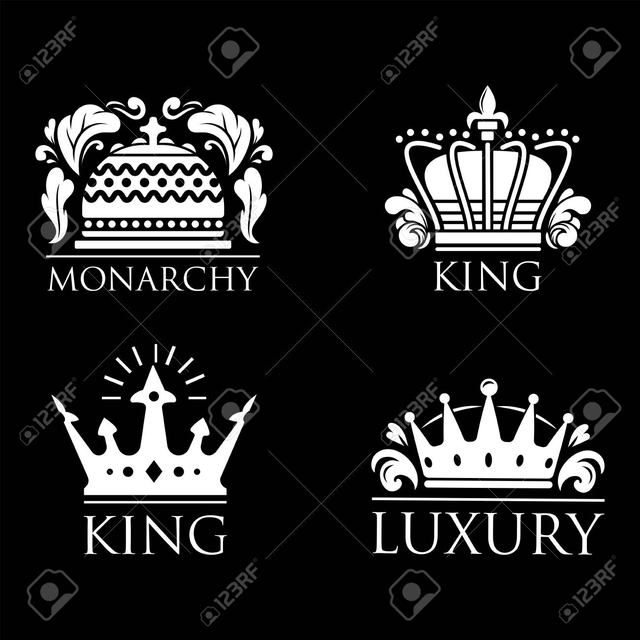 Couronne Roi Prime Vintage Blanc Insigne Heraldique Ornement Luxe Kingdomsign Vector Illustration Clip Art Libres De Droits Vecteurs Et Illustration Image