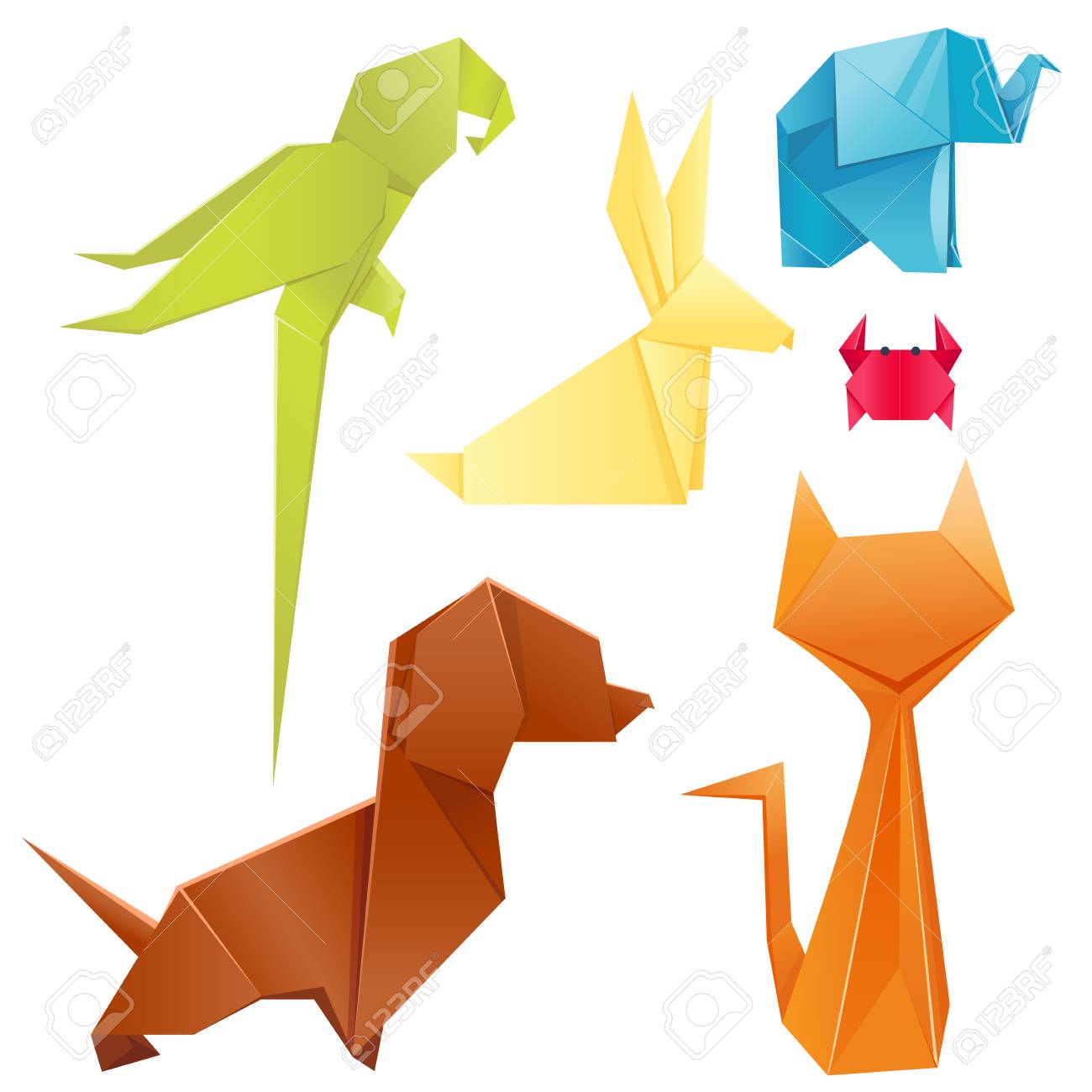 El Origami De Los Animales Fijó El Ejemplo Creativo Plegable Japonés Del Vector De La Decoración Del Símbolo Moderno De La Afición De La Fauna