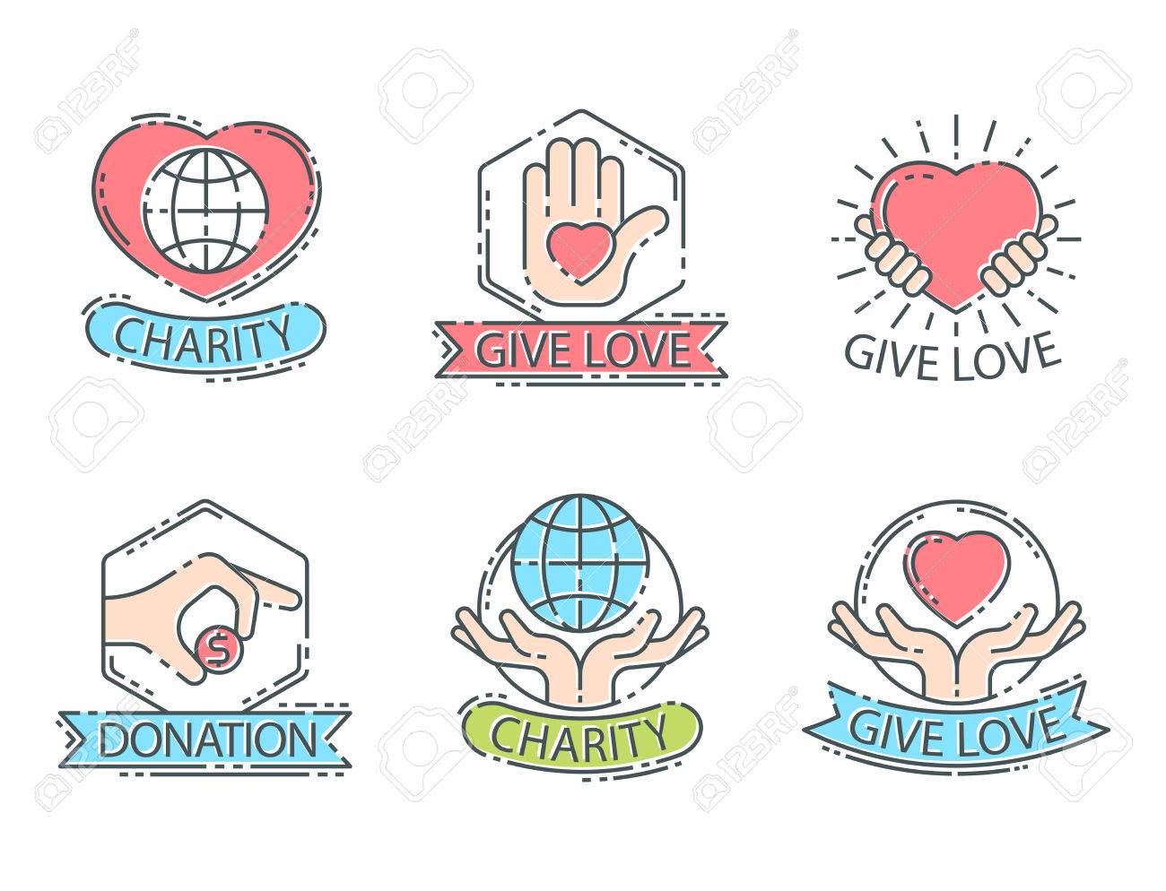 Donate Money Set Icônes De Logo Icone Daide Donation Contribution Charité Philanthropie Symboles Humanité Soutien Vecteur