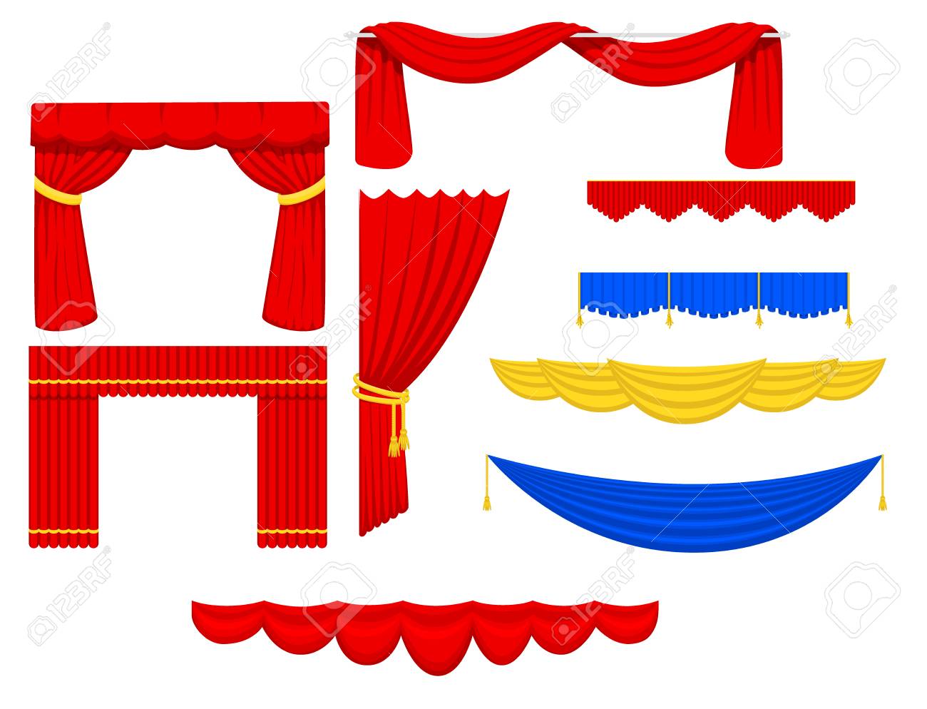 シアター シーン ブラインド カーテン ステージ生地テクスチャ性能インテリア布入り口背景分離ベクトル イラスト のイラスト素材 ベクタ Image