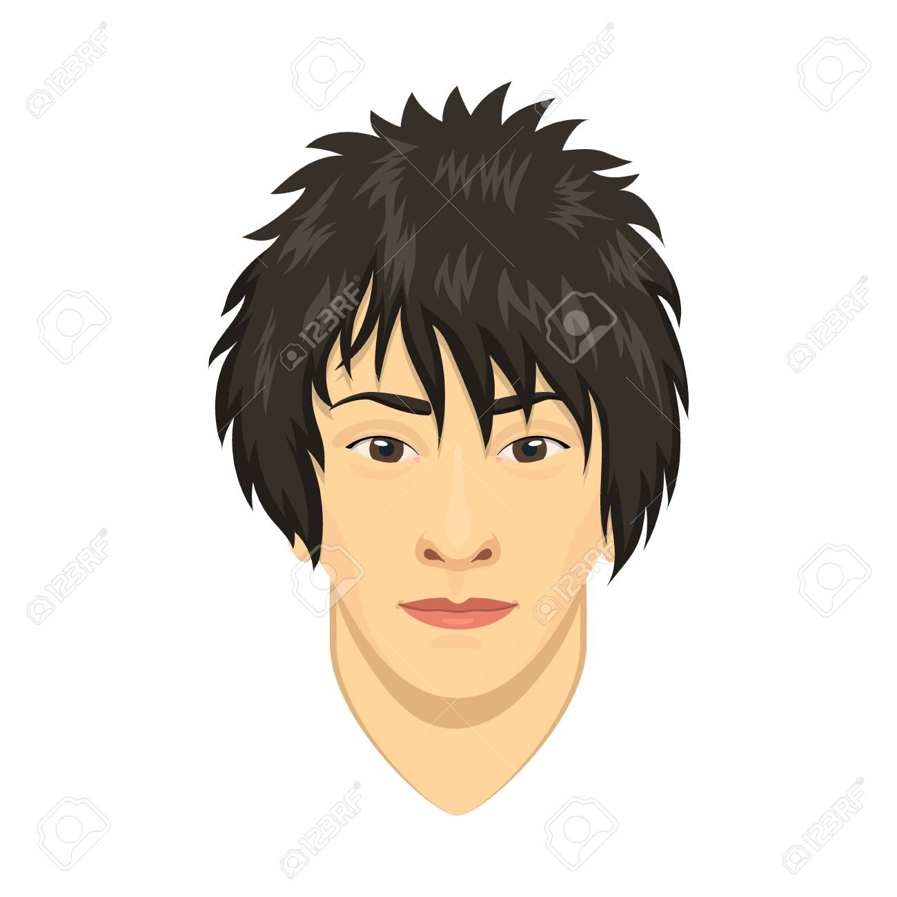 Young Asian Man Avatar Character Male Face Portrait Cartoon Person