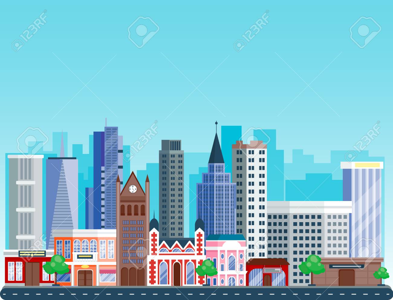 Vector City Outdoor Day Landscape House And Street Buildings Outdoor Cityspace Disign Illustration Modern Flat Background Royalty Free Cliparts Vectors And Stock Illustration Image