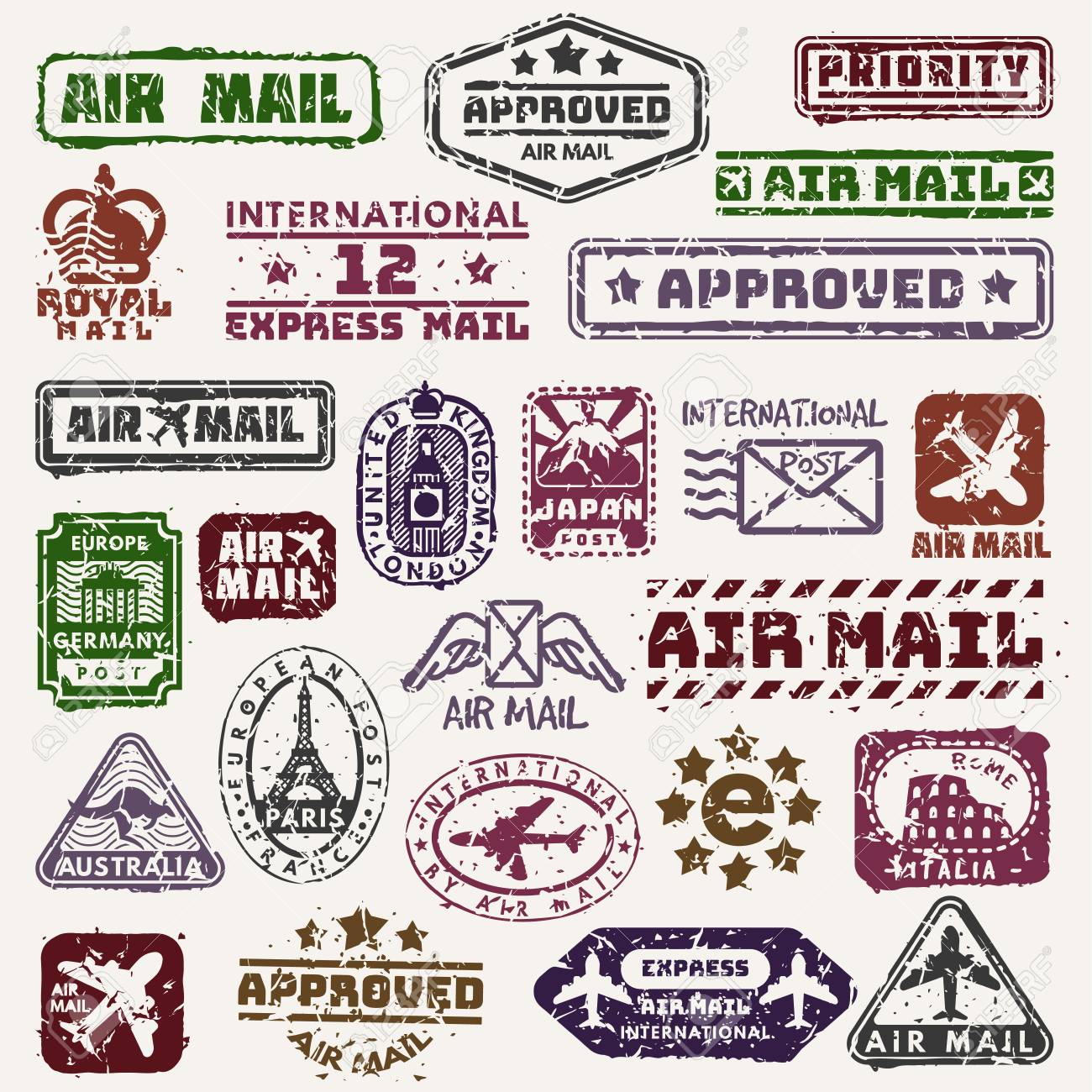 Vector Vintage Postage Mail Stamps Retro Delivery Badge Plane